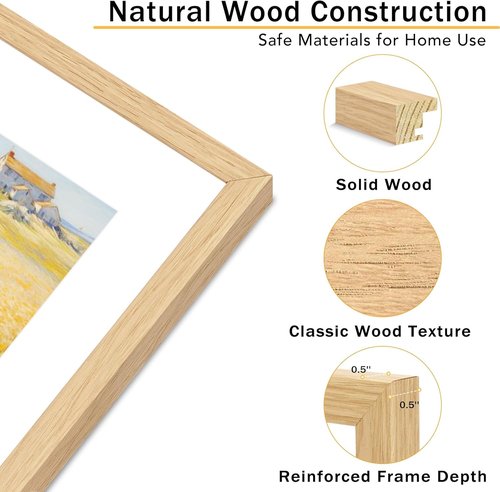 JCJMY 11x14 Picture Frame Set of 4 - Solid Wood Frames with Shatter Resistant Plexiglass | Display 8x10 or 11x14