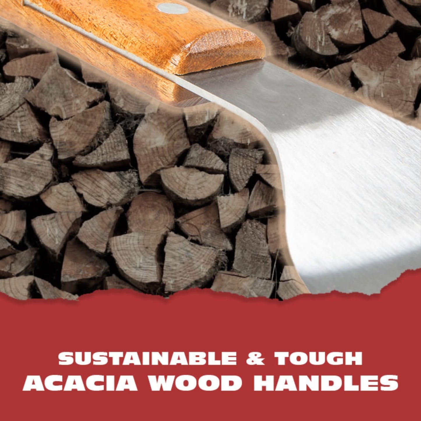 BBQ-AID Pro BBQ Metal Spatula - 17" Stainless Steel Spatula with Serrated Edge & Acacia Wood Handle
