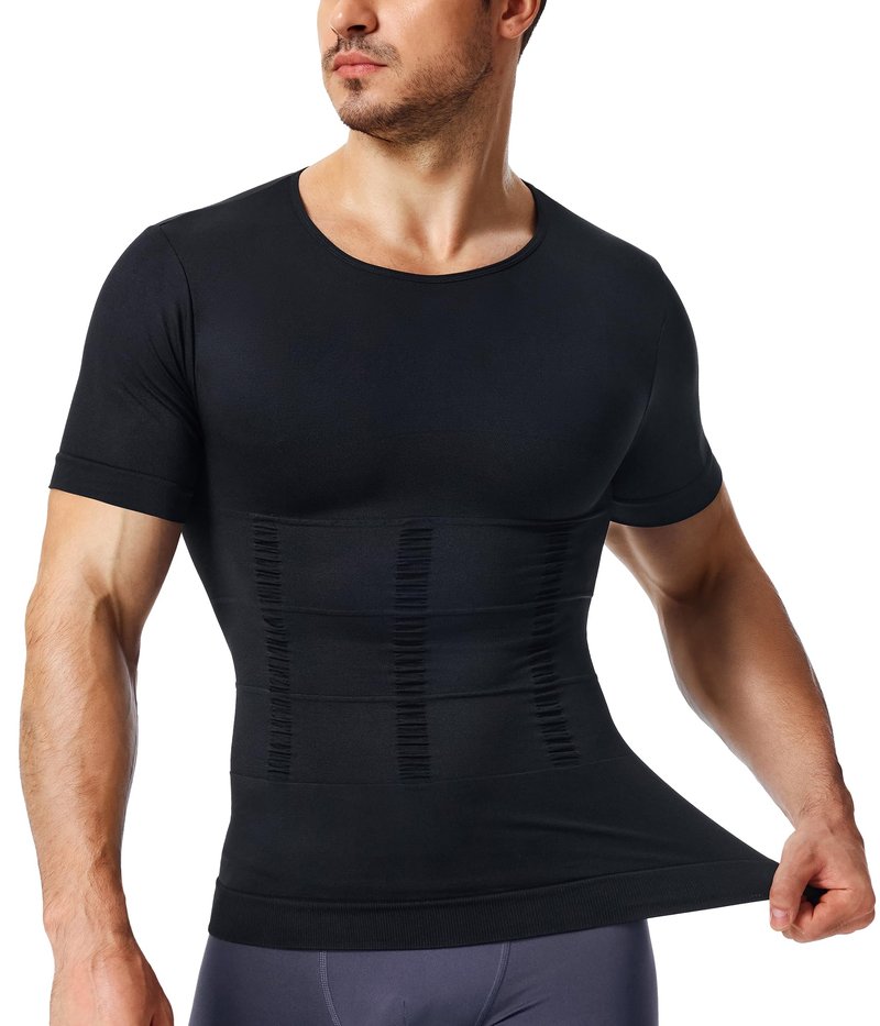 Nebility Mens Compression Shirt - Shapewear Men Slimming Undershirts Black Short Sleeve Sports Athletic Workout Shaper Tank Tops Running Basketball