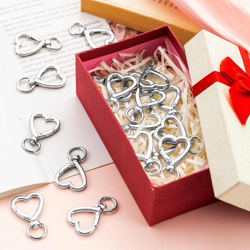 Metal Heart Shape Keychain, 20pcs Sliver Heart Carabiner Clips for Keys, Snap Hook Keychain Clip for Wristlets, Card Holders and Picture Keychains