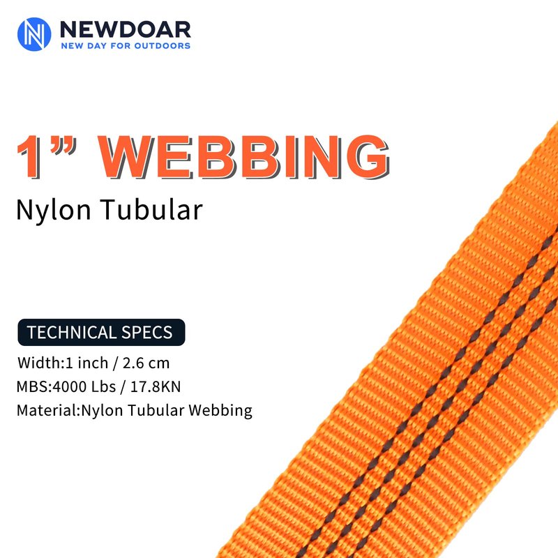 NewDoar 1 Inch Nylon Webbing Strap/Tubular Climbing Webbing - Heavy Duty Strap for Rescue, Climbing, Harnesses, Rock Work, & Firefighting (Orange,5Yard)