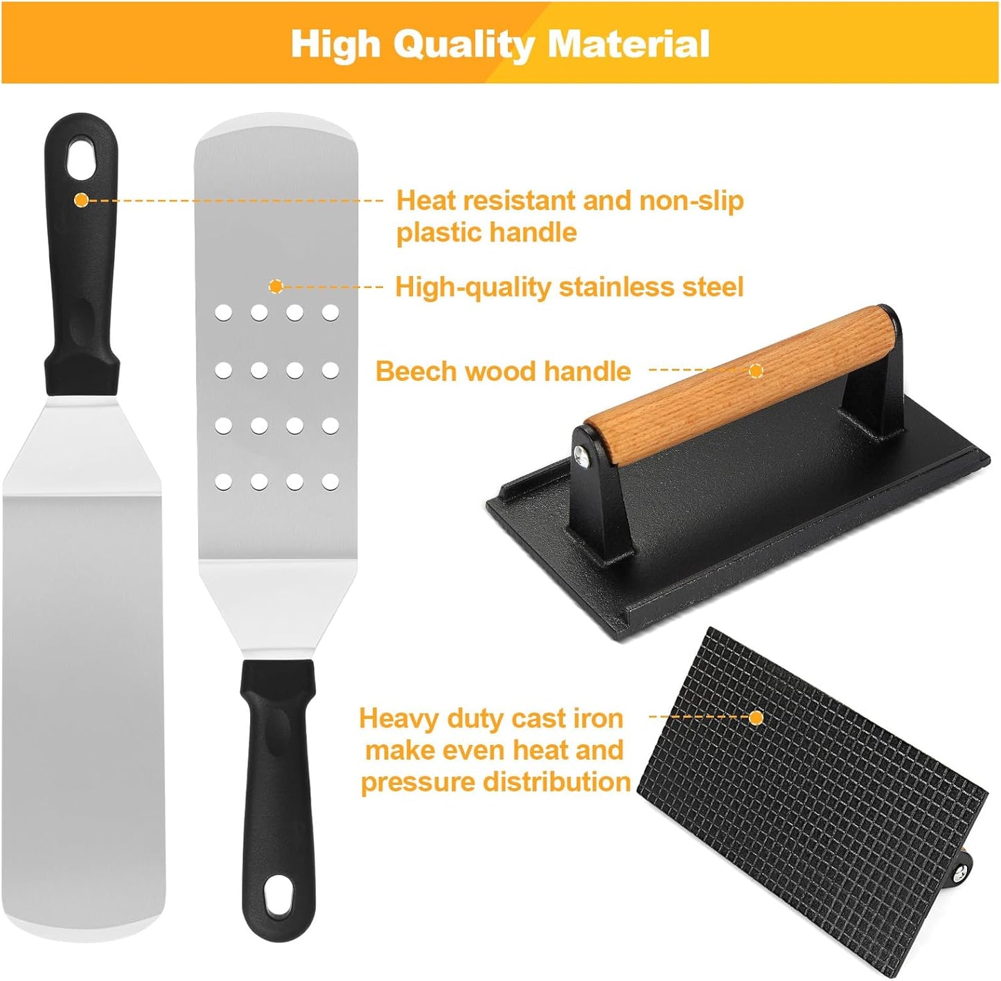 Terlulu Griddle Accessories Kit - 28 PCS Flat Top Grill Tools with Spatula, Burger Press & Carry Bag