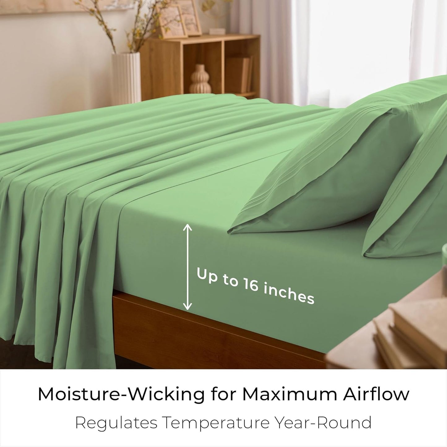 Mellanni King Sheets Set - 4 PC Hotel Luxury Bedding - Extra Soft, Cooling, Wrinkle Resistant (King, Pistachio)