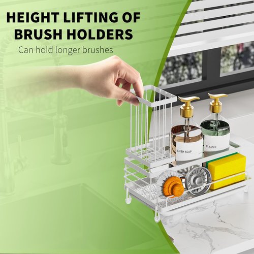 Cisily Stainless Steel Kitchen Sink Caddy - Rustproof Organizer with Non-Slip Soap Dish & Sponge Holder | White