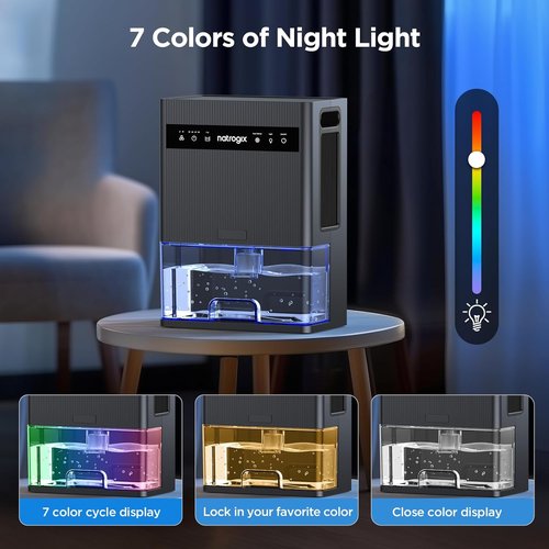 Dehumidifier | Skiennix 106 OZ Quiet Home Dehumidifier for 1000 sq.ft - Auto Shut Off, Timer, 7 Color Light, Grey