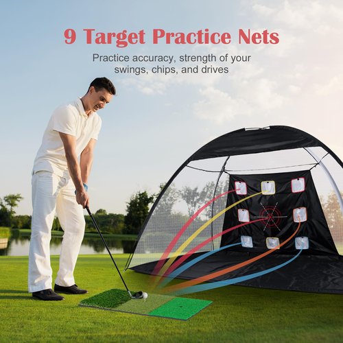 Golf Net, 10 x 7ft Golf Practice Net with Mat for Backyard, Upgraded 420D Oxford Cloth,210G Net for Hitting,Driving for Indoor&Outdoorr