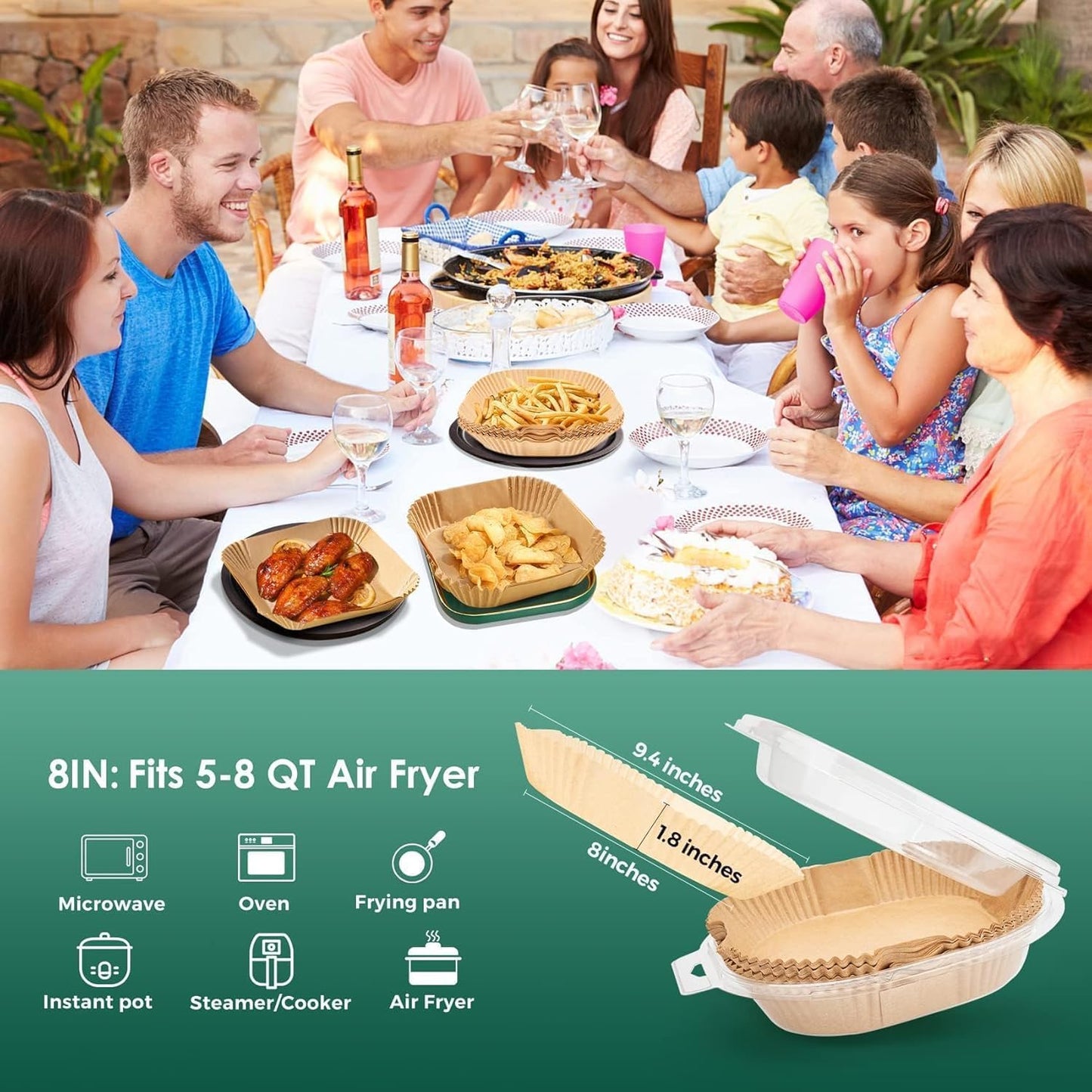 Skiennix Air Fryer Paper Liners - 400 Pcs Heavy-Duty Non-Stick Parchment, 6.5" Square for 2-4 Qt Baskets