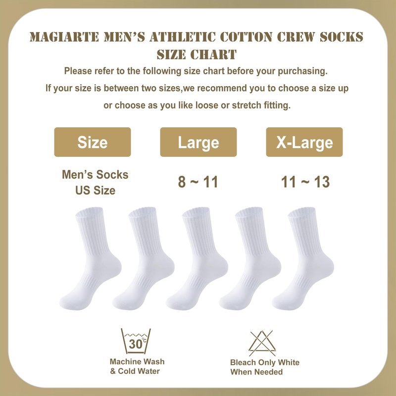 MAGIARTE Mens Athletic Cotton Crew Socks Moisture Wicking Running Cycling Multi Sports Socks for Men 5 PACK (Color #01L White)