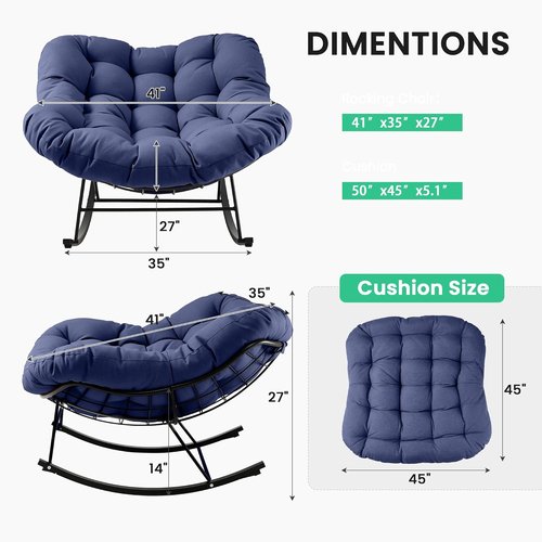 JEAREY Oversized Papasan Rocking Chair - Comfy Egg Chair for Patio, Bedroom, Garden | Navy Blue