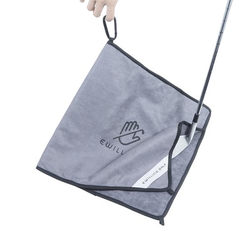 EWILLING Premium Microfiber Golf Towel (14"x14"), Dual Layer Design with Carabiner Clip, Heavy Duty Golf Towel for Cleaning Golf Clubs & Balls, Essential Golf Accessories for Men & Women(Grey)