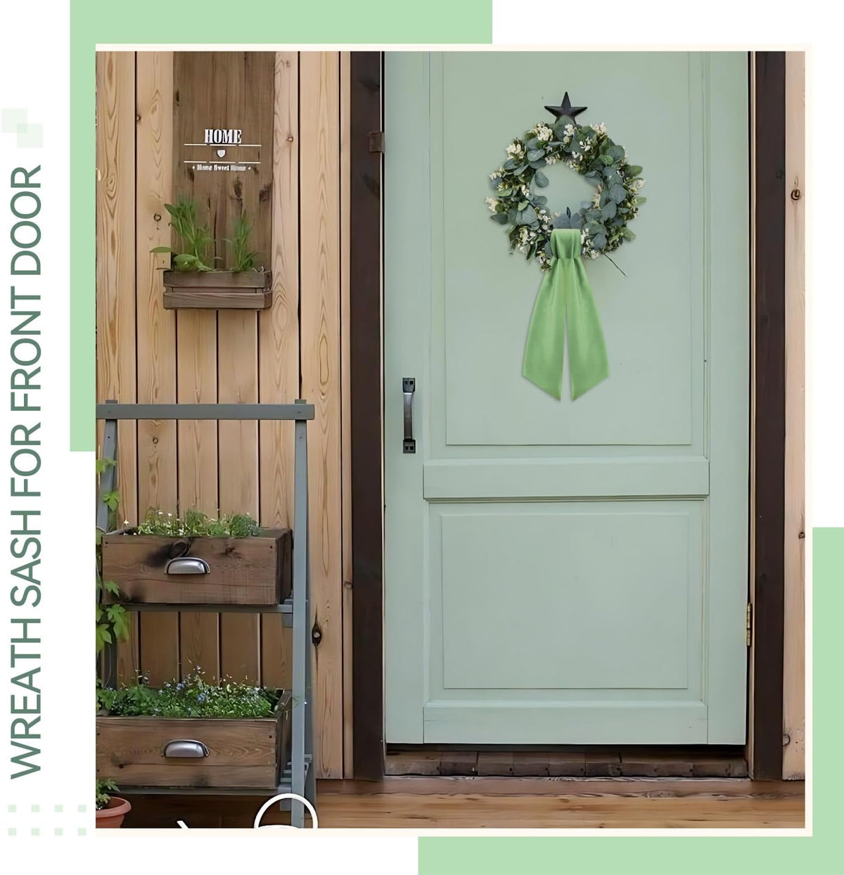 Skiennix Sage Green Wreath Sash - Elegant Linen Ribbon Bow for Front Door & Porch Decor | 2 Pcs