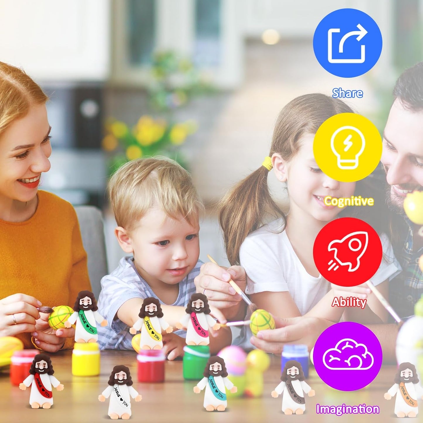 URSKYTOUS Mini Jesus Figurines - 50Pcs Rubber Baby Jesus Toys for Easter Egg Fillers & Party Favors