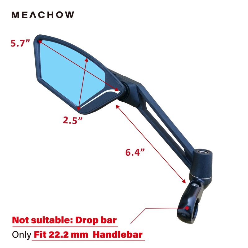 MEACHOW New Scratch Resistant Glass Lens,Handlebar Bike Mirror, Adjustable Safe Rearview Mirror, Bicycle Mirror (Blue Left Side) ME-003LB