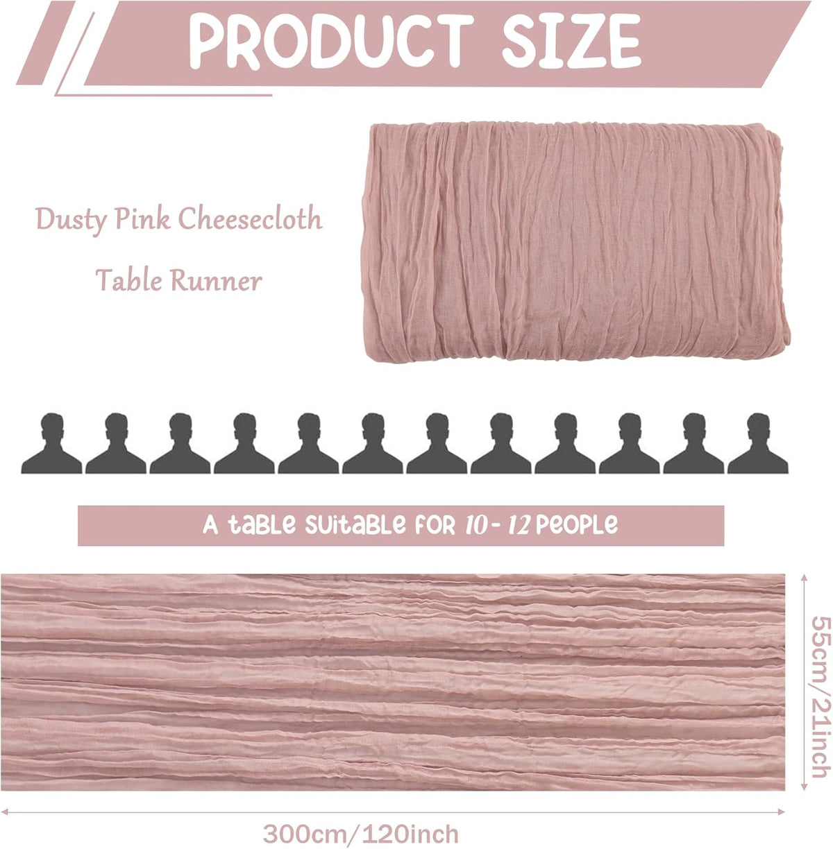Skiennix Dusty Pink Cheesecloth Table Runner - 10FT Boho Vintage Sheer Runners for Weddings & Events