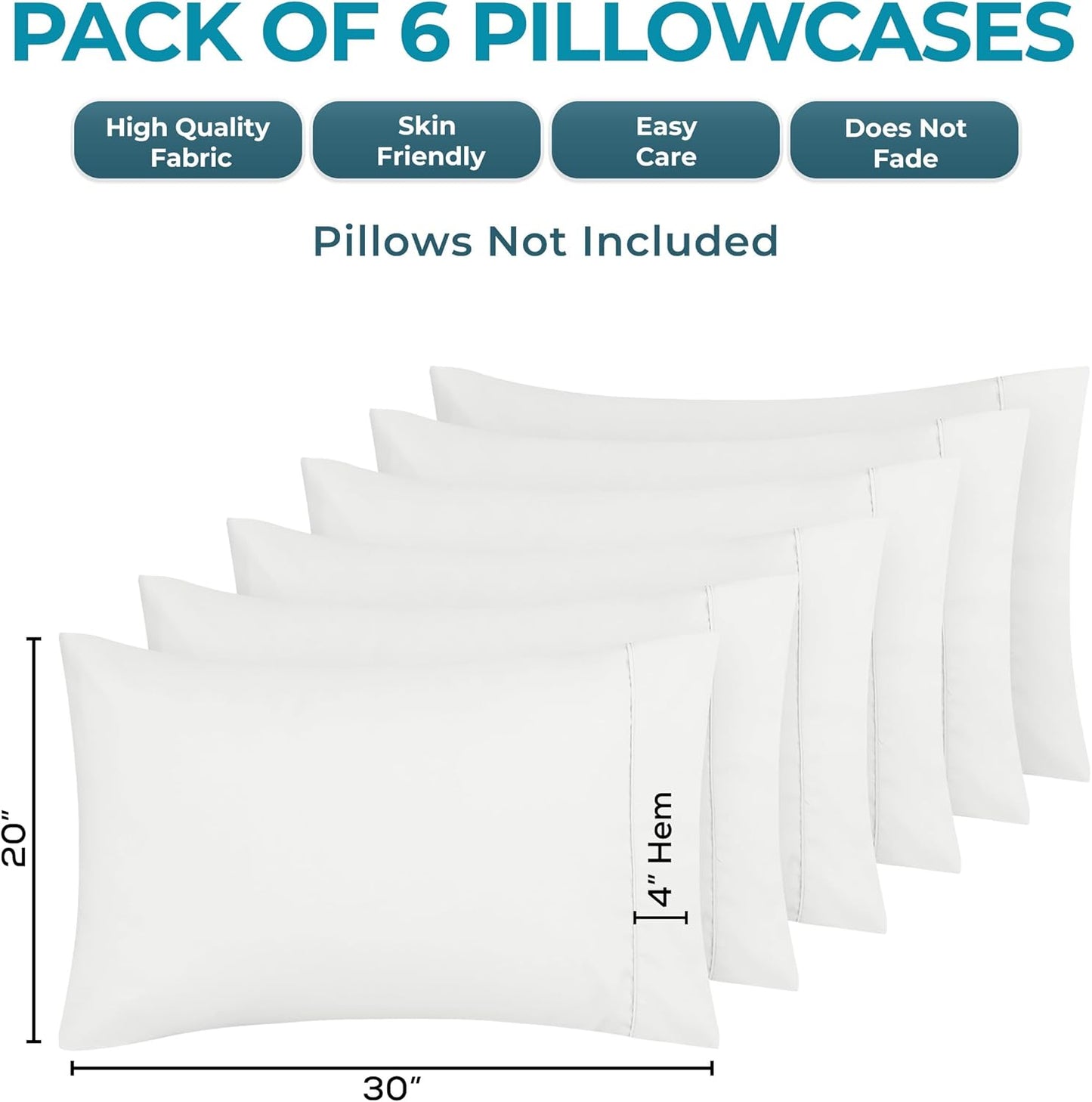 Utopia Bedding Queen Pillow Cases - Soft Brushed Microfiber - 6 Pack, Fade Resistant | 20 x 30 Inches, White