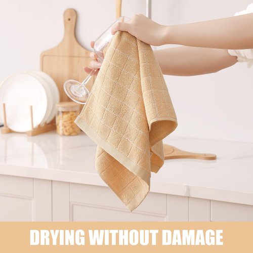 Homaxy 100% Cotton Terry Kitchen Towels(Apricot, 13 x 28 inches), Checkered Designed, Soft and Super Absorbent Dish Towels, 12 Pack