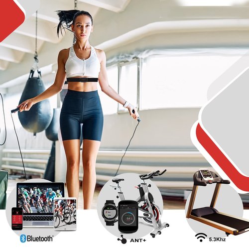 FITCENT Rechargeable Heart Rate Monitor Chest Strap 5.3 kHz/Bluetooth 5.0/ANT+, Heart Rate Sensor for Peloton Strava Zwift DDP Yoga