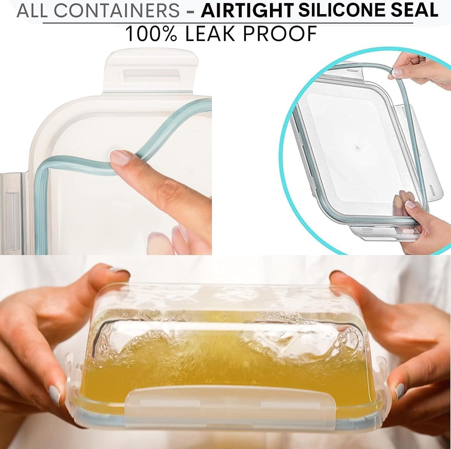 Razab 30 Oz Glass Meal Prep Containers - 16 Pc Set | Airtight, Leak-Proof, BPA-Free, Oven & Dishwasher Safe