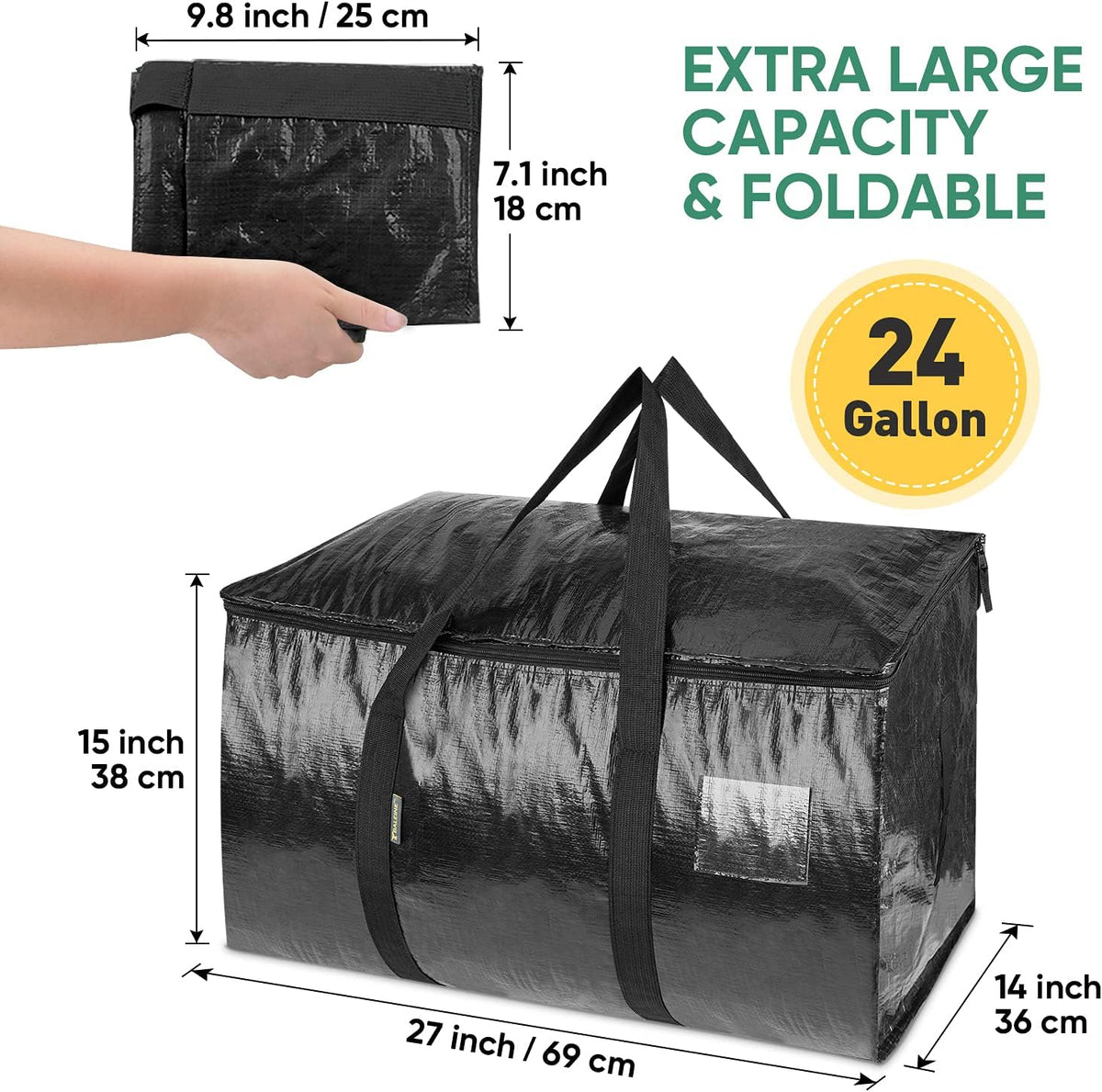 BALEINE 6-Pack Heavy-Duty Oversized Moving Bags - Reinforced Handles for Clothes Storage (Black)