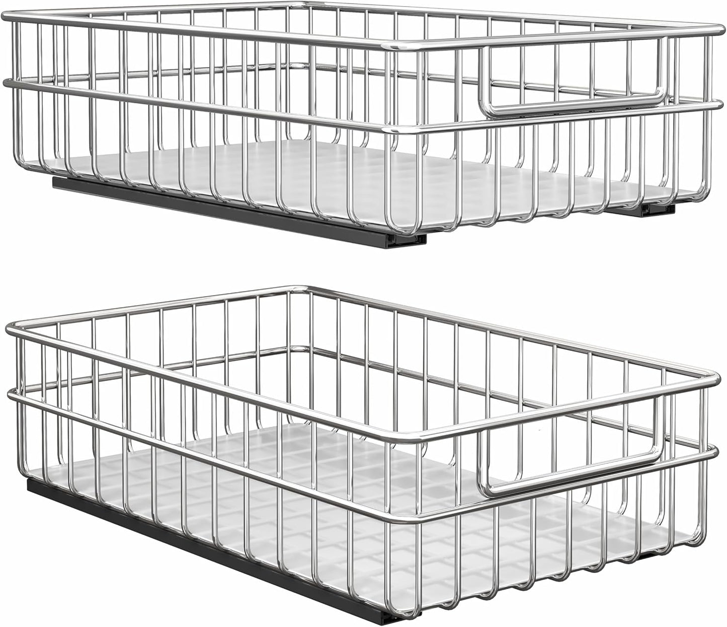 Pull Out Cabinet Organizer - Stainless Steel 2-Pack Slide-Out Drawers with Silent Full-Extension Slides | Versatile Spice Storage for Kitchen, Pantry, and Bathroom