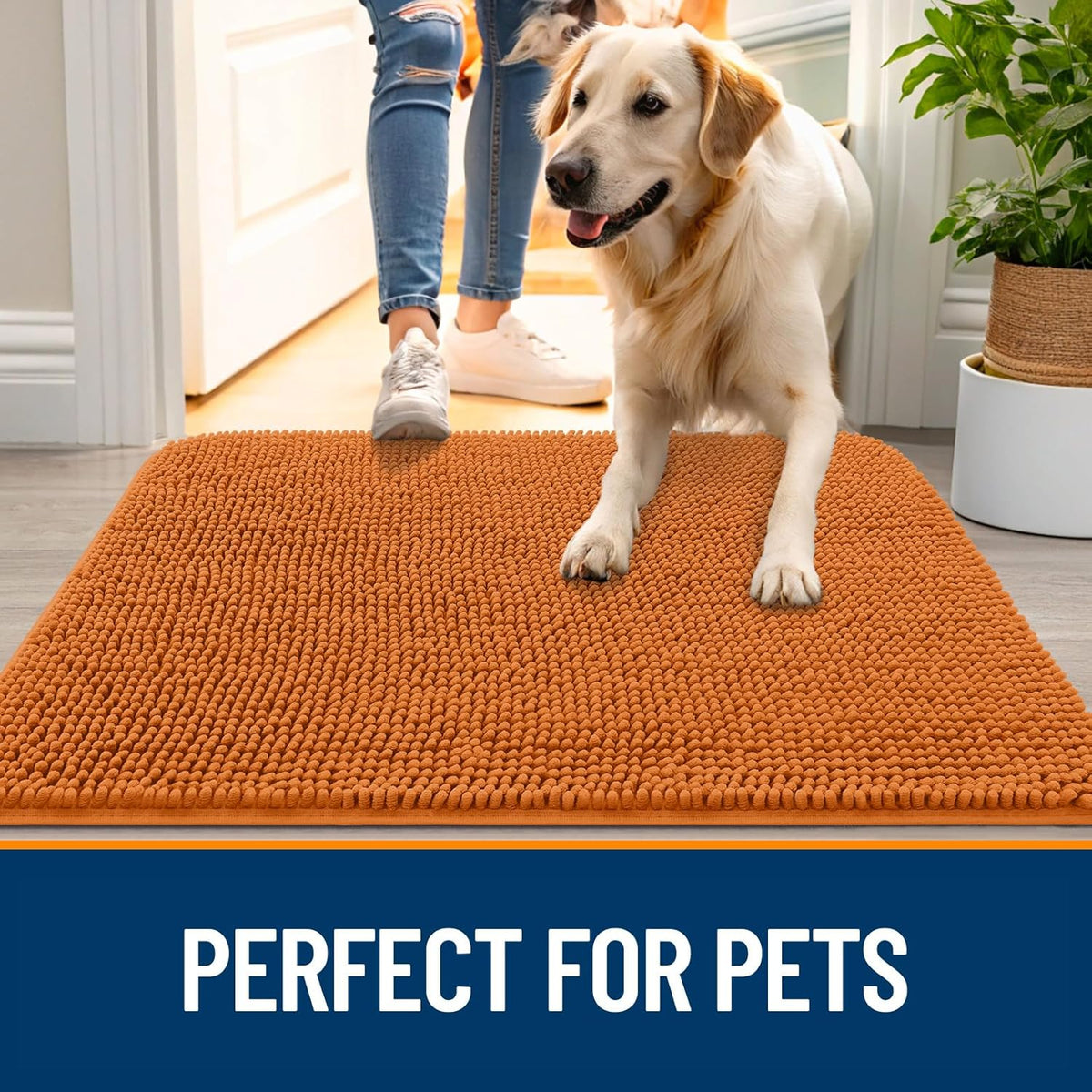 OLANLY Dog Door Mat - Absorbent Non-Slip Chenille for Muddy Paws | 34x21, Quick Dry, Indoor Entryway Carpet, Clay