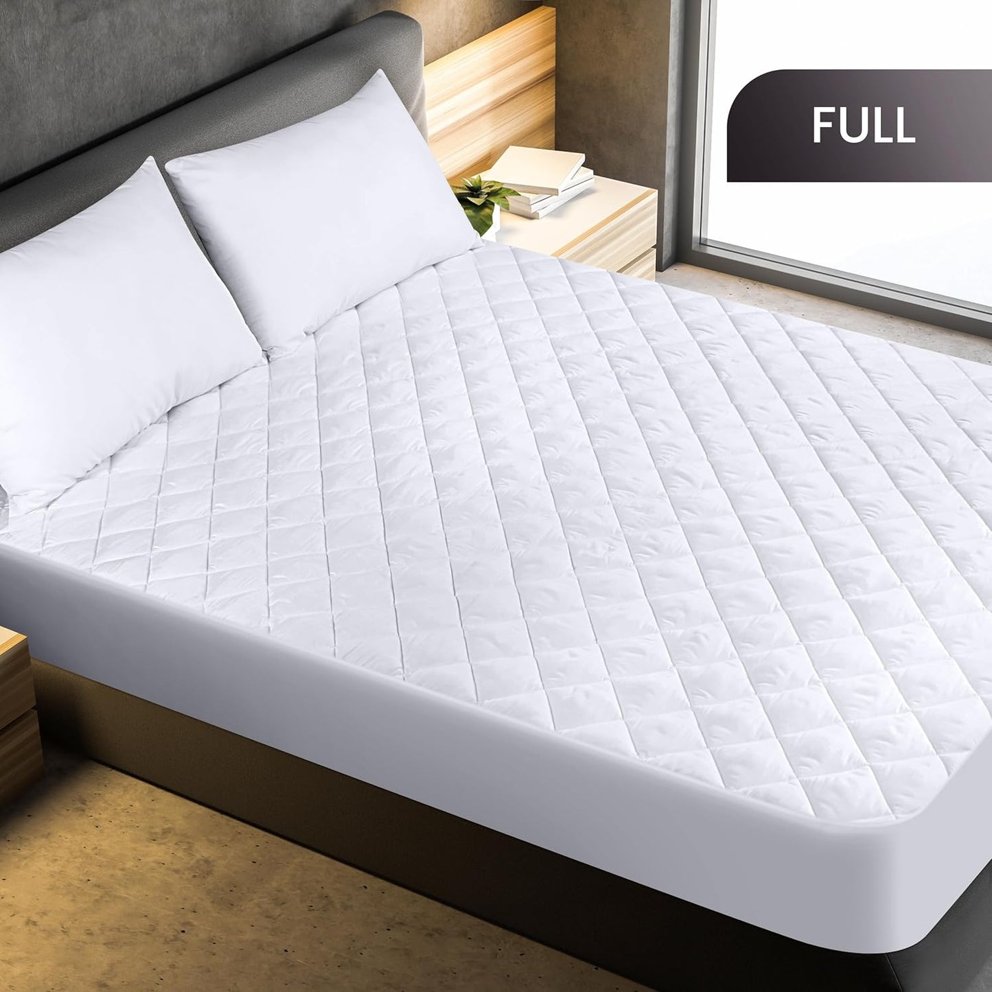 Utopia Bedding Quilted Fitted Mattress Pad - Full Size Deep Pocket Protector | Machine Washable (White)