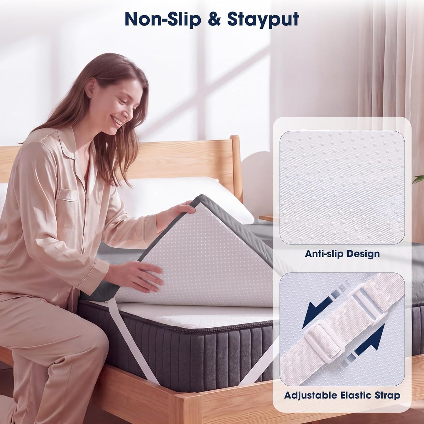 VALUXE Gel Memory Foam Mattress Topper - Full Size Cooling Pad for Pressure Relief - Grey with Washable Bamboo Cover