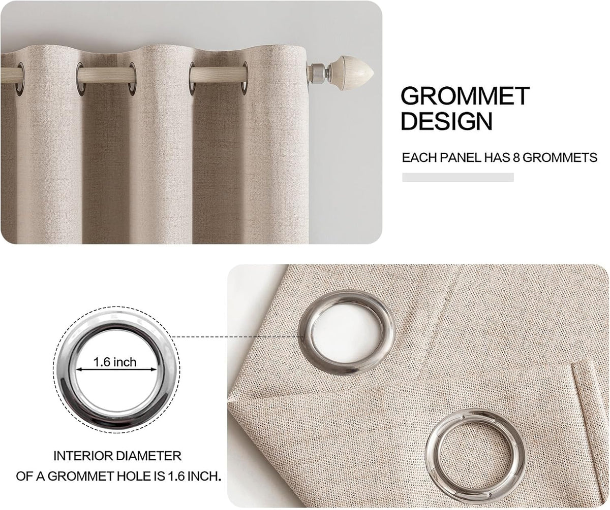 MIULEE 100% Blackout Linen Textured Curtains - Thermal Insulated Natural Beige Drapes | 52 x 80 Inch (2 Panels)