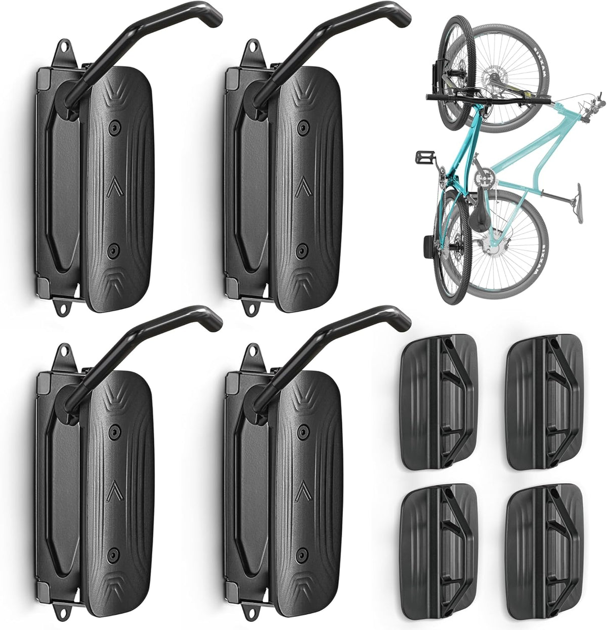 monTEK Swivel Bike Wall Mount - Space-Saving Vertical Bike Rack | Holds Up to 66lbs, Easy Installation, 4 Pack