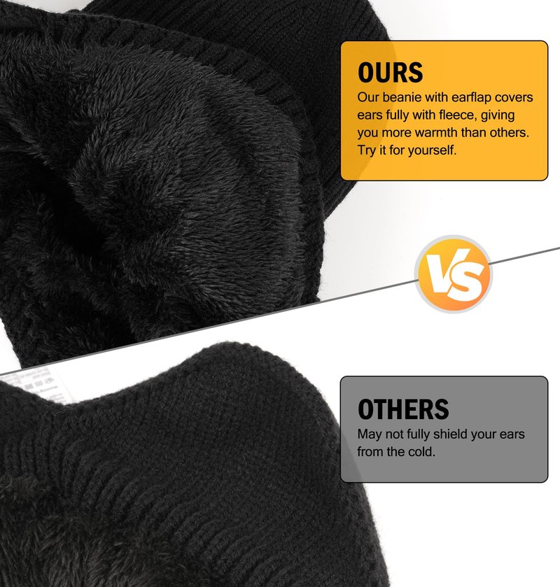 Wmcaps Winter Beanie with Brim and Ear Flaps, Outdoor Warm Fleece Lined Knit Hat Stocking Caps for Men Women Charcoal Gray