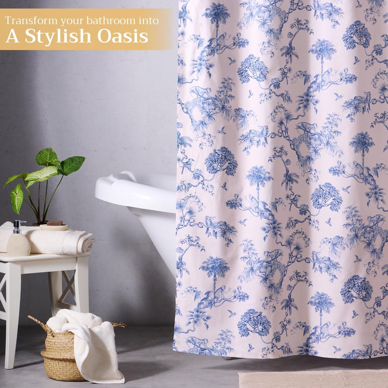 Maison d' Hermine Shower Curtain 100% Cotton One Panel 70"x72" Washable Fabric Shower Curtains for Bathroom, Easy Hanging with 12 Button Holes - Home Hotel Spa Gifts for Mothers Day (Bonobo - Blue)