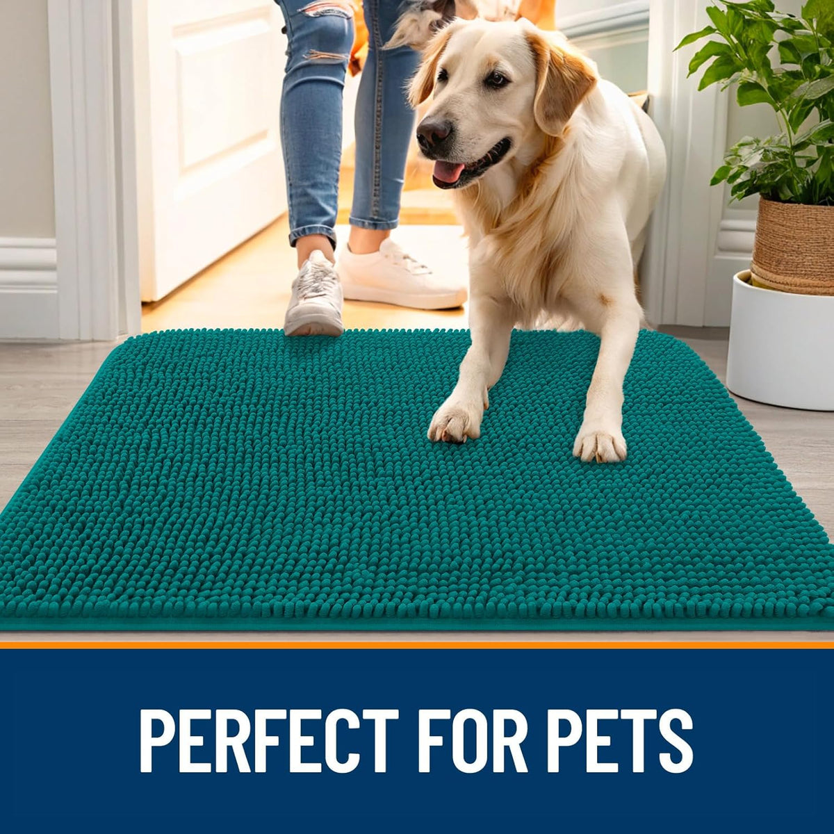 OLANLY Dog Door Mat - Absorbent Non-Slip Mud Mat for Dogs | Quick Dry Chenille, 35x24, Lake Blue