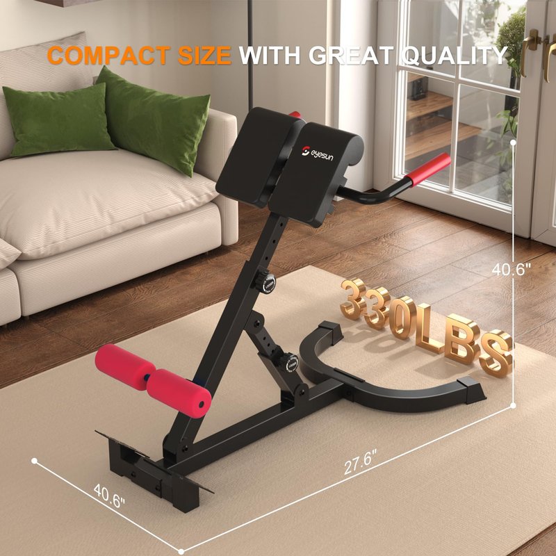 Roman Chair,Foldable Back Extension Machine,Adjustable Ab Back Extension Machine,Core Strength Trainer,Back Exercise Machine for Glute,Ab Workouts,Full All-in-One Body Workout&Home Gym Fitness(Red)