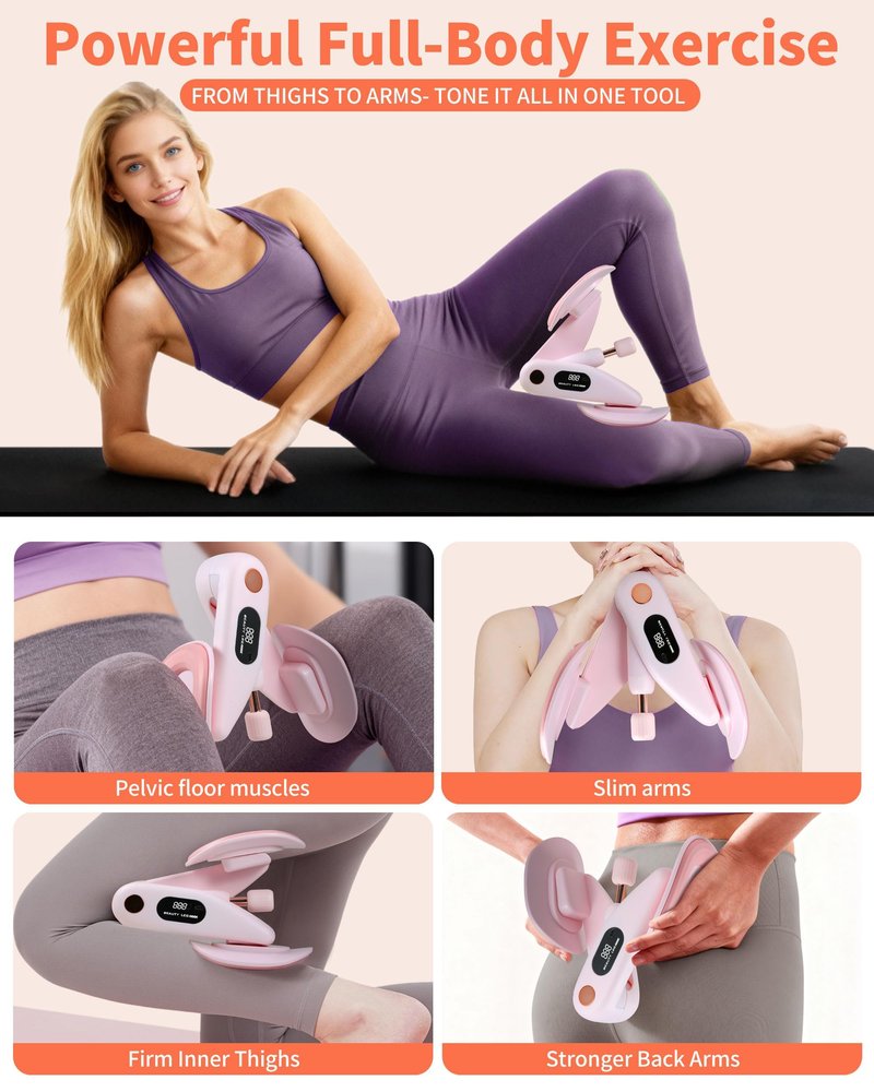 Seiyeje Thigh Master, Kegel Exerciser for Women, Pelvic Floor & Hip Trainer with 5 Resistance Bands, Thigh Glutes and Leg Slimming, Light Pink, Home Fitness Equipment