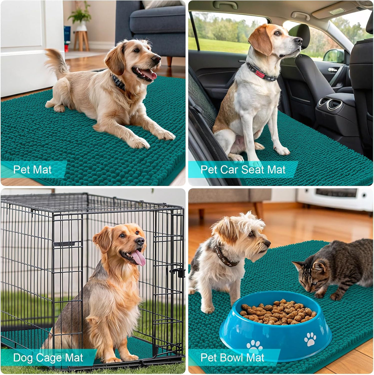 OLANLY Dog Door Mat - Absorbent Non-Slip Chenille Mat for Muddy Paws | 70x24 Inches, Lake Blue