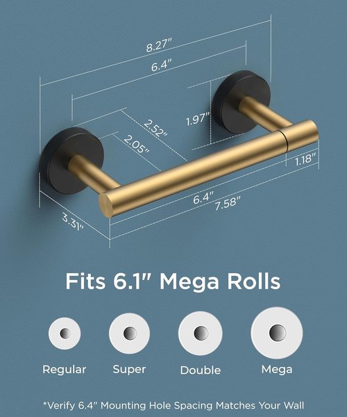 FORIOUS Toilet Paper Holder - Rustproof Stainless Steel Double Post Design | Brushed Gold & Matte Black Finish