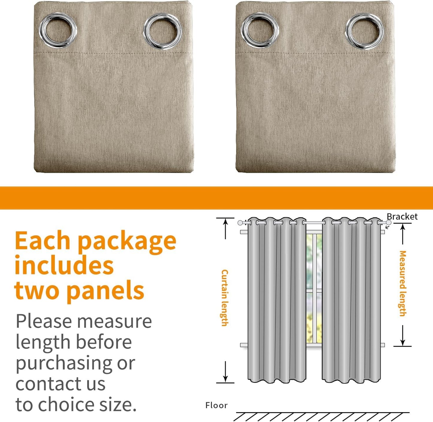 YoungsTex Blackout Curtains - Thermal Insulated Taupe Burlap Drapes | 2 Panels, 42 X 63 Inch