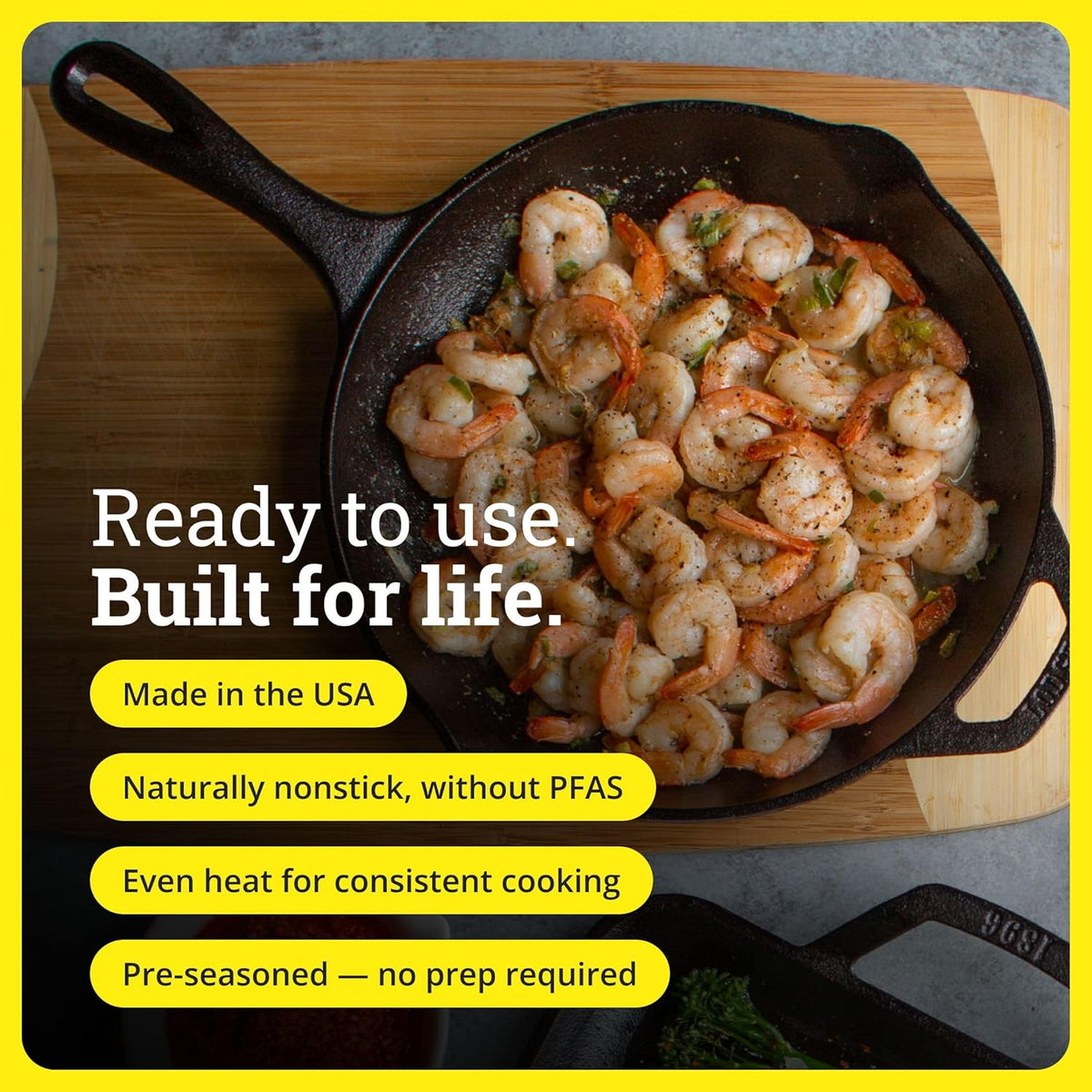 Lodge Seasoned Cast Iron Skillet - PFAS-Free Non-Toxic Cookware - Naturally Non-Stick & Oven Safe - 10.25 Inches