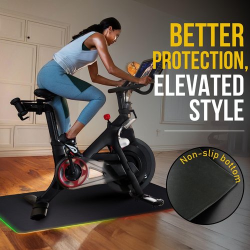 Boldstrive RGB LED Exercise Equipment Mat 30x60in - Stylish Non-Slip Floor Protection for Spin Bikes, Walking Pads or Yoga - For Exercise Bike Mat, Peloton Bike Mat, Peloton accessories