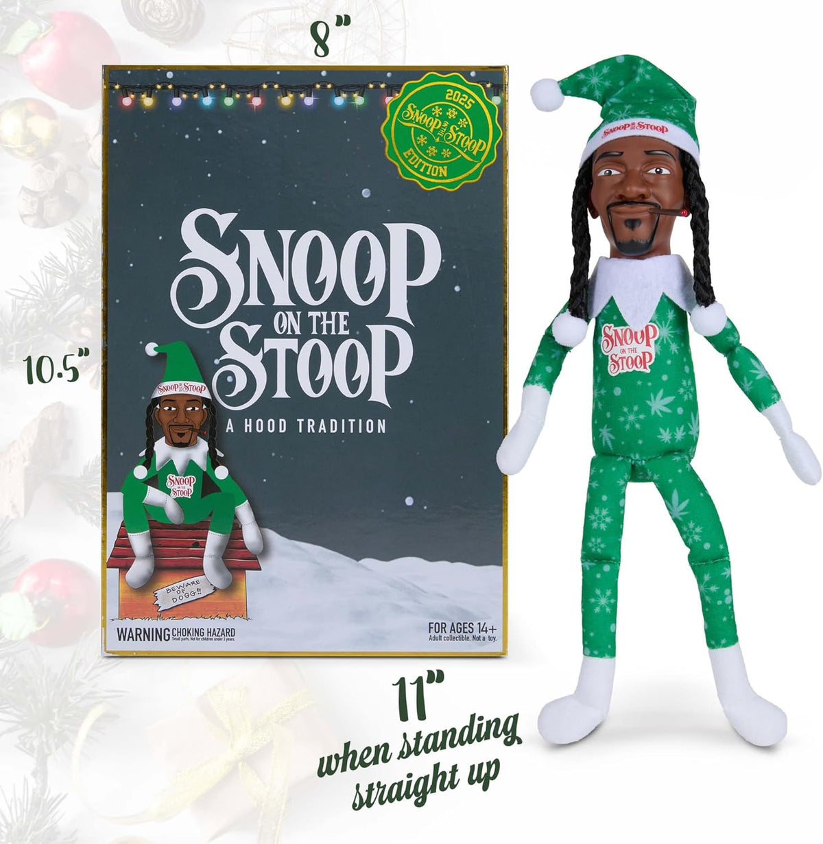 Snoop Dogg Christmas Elf Figurine - 12” Plush Shelf Decor | Collectible Holiday Decor