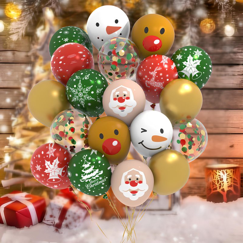 50Pcs 12IN Christmas Balloons Holiday Party Decorations with Santa Claus and Snowman Designs, Perfect for Christmas, Home, and Office Celebrations