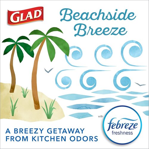 Glad Trash & Food Storage ForceFlexPlus Tall Kitchen Drawstring Trash Bags - 13 Gallon, Febreze Beachside Breeze, 80 Count