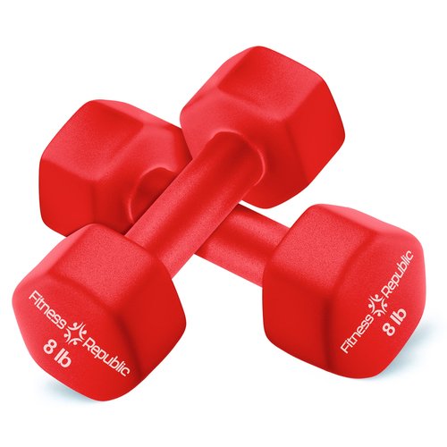Fitness Republic 8LB Neoprene Workout Dumbbells Set of 2 - Non Slip, Anti Roll Exercise & Fitness Dumbbells - Hex Shaped Hand weights for Men & Women - Ideal for Home and Gyms training