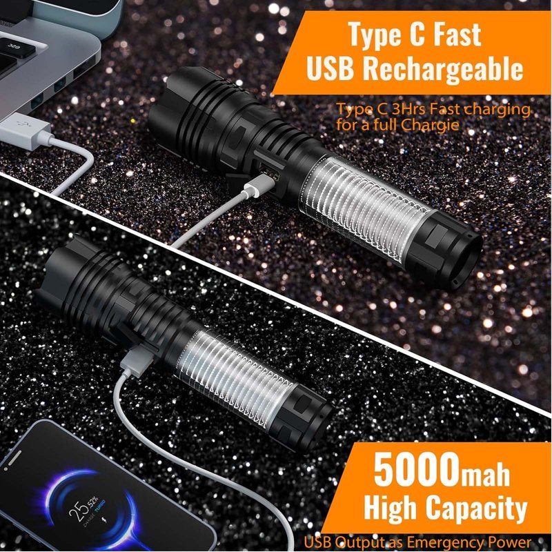 Rechargeable LED Flashlight Lantern 2000 High Lumens - with Camping Lanterns, Long Range LED Super Bright Flashlight for Camping, 5 Mode, High Powerd Heavy Duty Zoomable Waterproof Tactical Flashlight