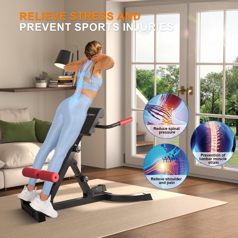 Roman Chair,Foldable Back Extension Machine,Adjustable Ab Back Extension Machine,Core Strength Trainer,Back Exercise Machine for Glute,Ab Workouts,Full All-in-One Body Workout&Home Gym Fitness(Red)