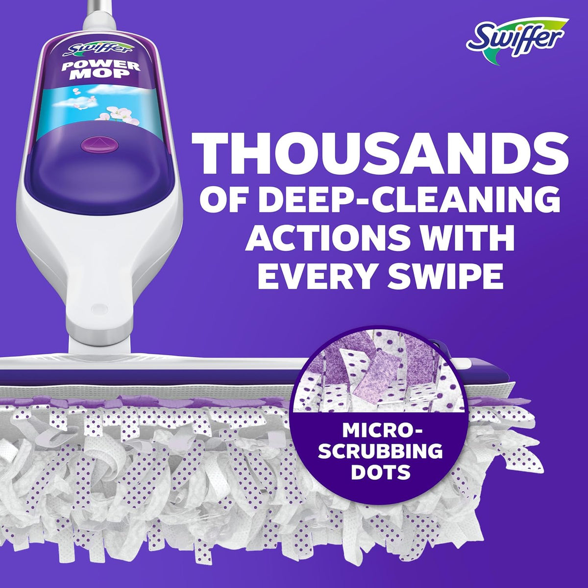 Swiffer PowerMop Multi-Surface Mop Kit - Fresh Scent Cleaning Solution & 2 Mopping Pad Refills