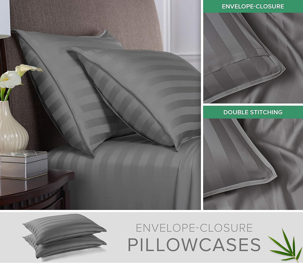 Pure Bamboo Queen Sheets - Luxuriously Soft 100% Organic Viscose Bed Sheet Set | Cooling Jacquard Stone