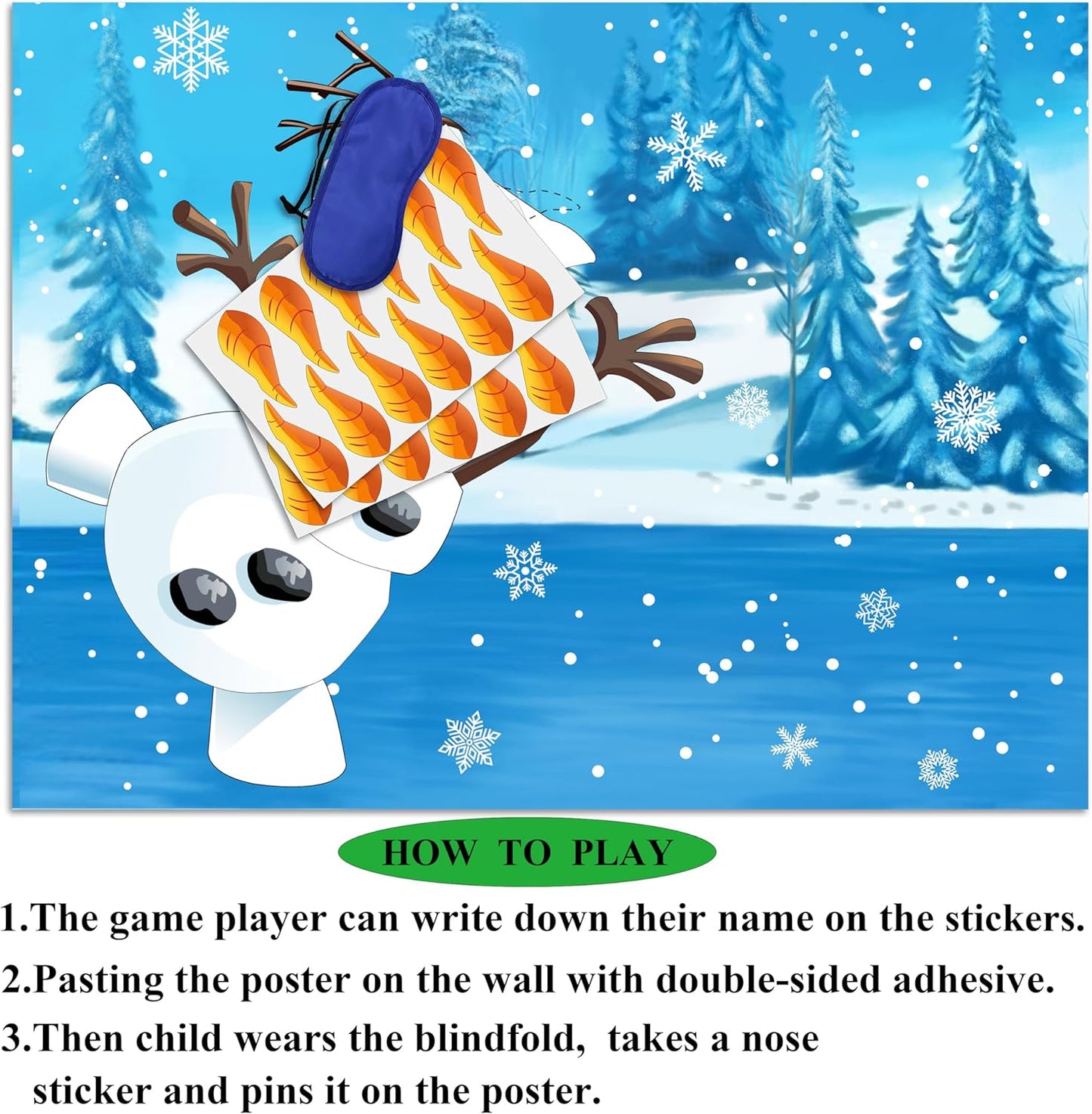 Skiennix Pin The Nose On The Snowman Game - Fun Christmas Party Activity for Kids | 24 Nose Stickers Included