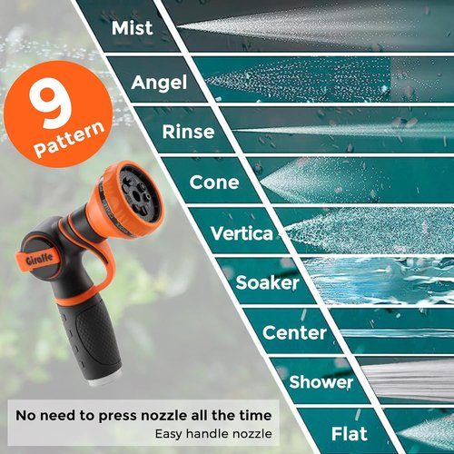 Giraffe Tools Retractable Garden Hose Reel - 5/8 Inch x 90 Ft | Wall Mounted with 180° Swivel Bracket & 9 Pattern Nozzle