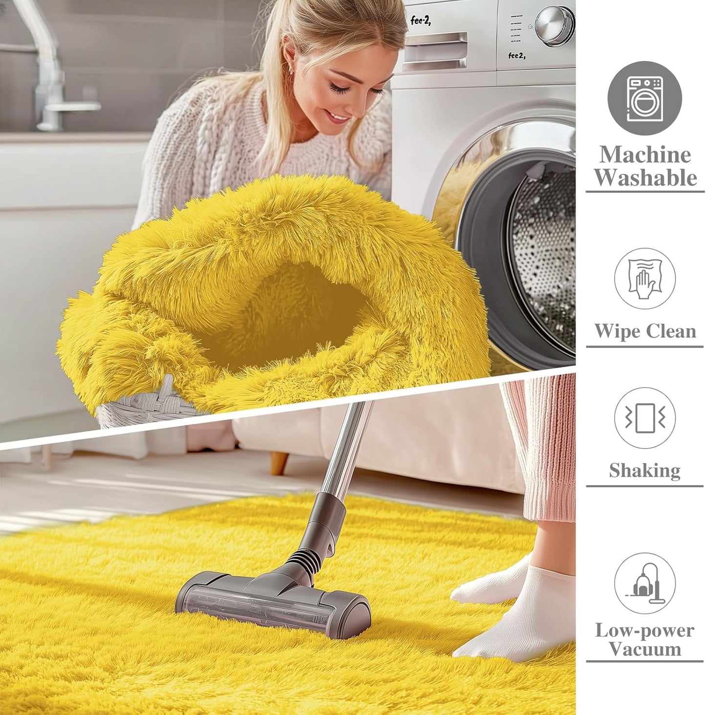OLANLY Large Area Rug - Soft Fluffy Shaggy Carpet for Living Room & Bedroom | 9x12 Yellow Design